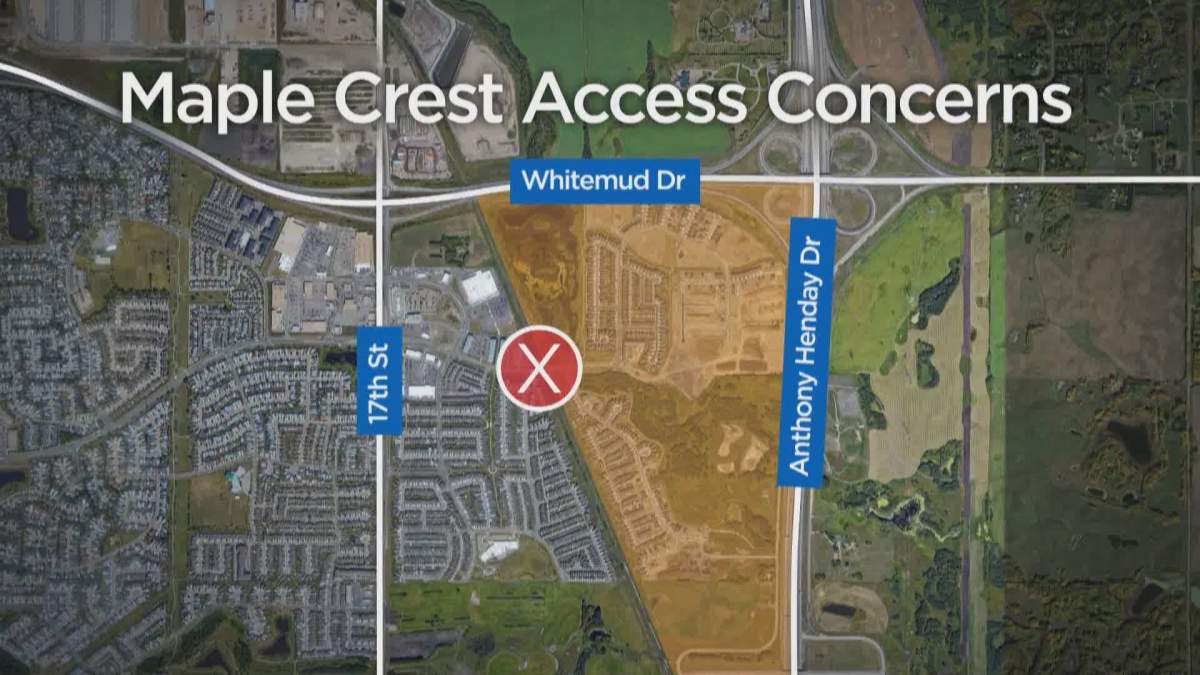 There is only one paved entrance into the Maple Crest community in Edmonton, and its often blocked by trains.