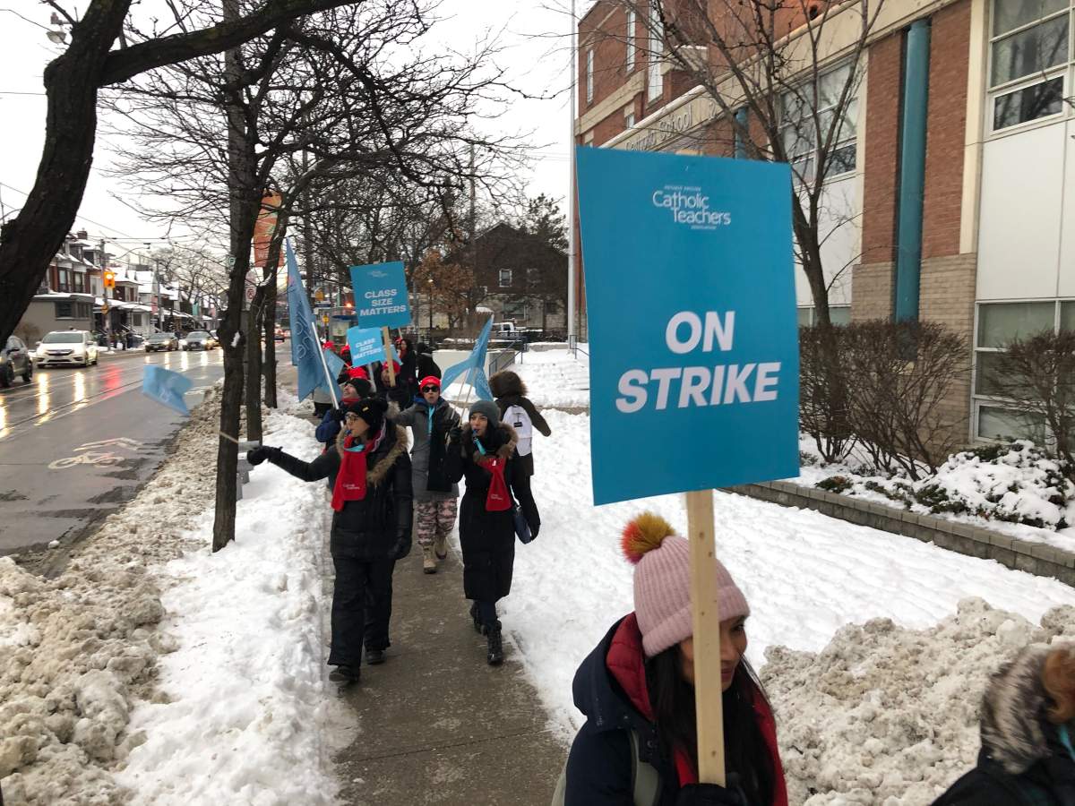 Ontario’s Catholic teachers picket during a one-day strike back in January. OETCA has announced they have reached a tentative deal with the province, and have stopped all strike action.