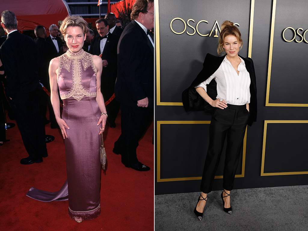 (L-R): Renee Zellweger attends the Annual Academy Awards in 1999 and the 92nd Oscars Nominees Luncheon in January 2020.