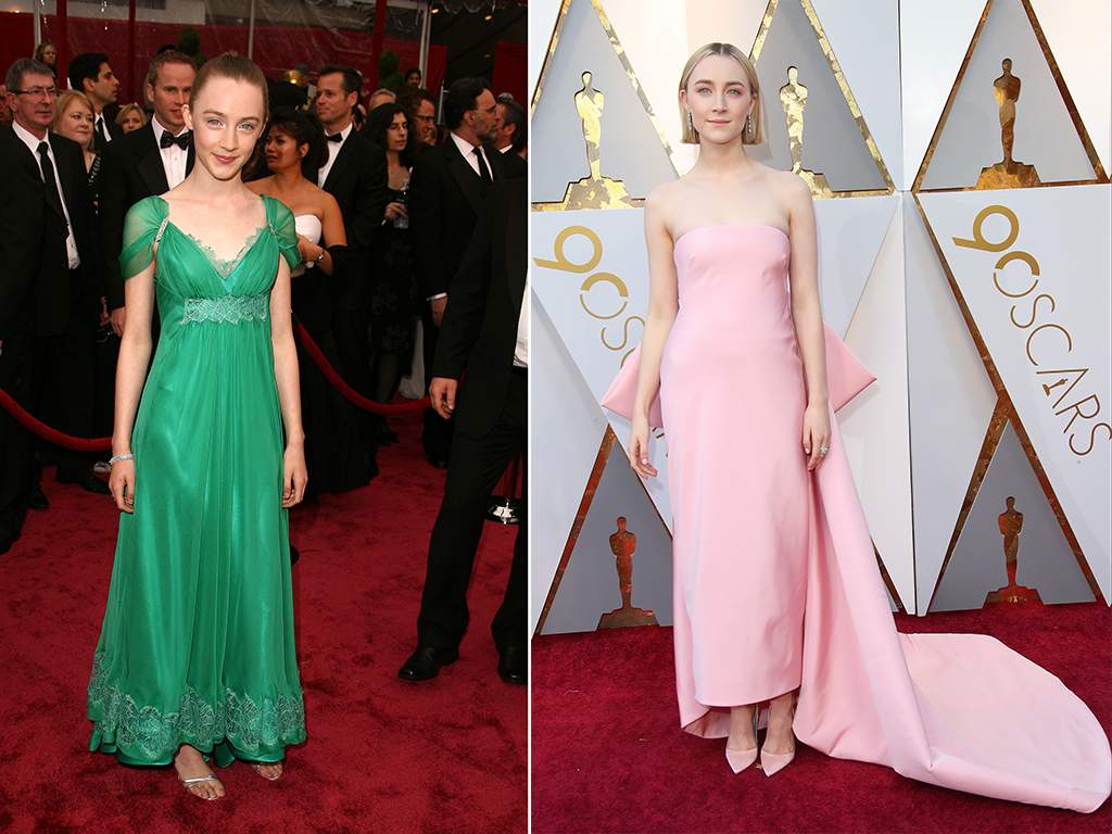 (L-R): Actress Saoirse Ronan attends the 80th Annual Academy Awards in February 2008 and the 90th Annual Academy Awards in 2018. (Photo by Getty Images)