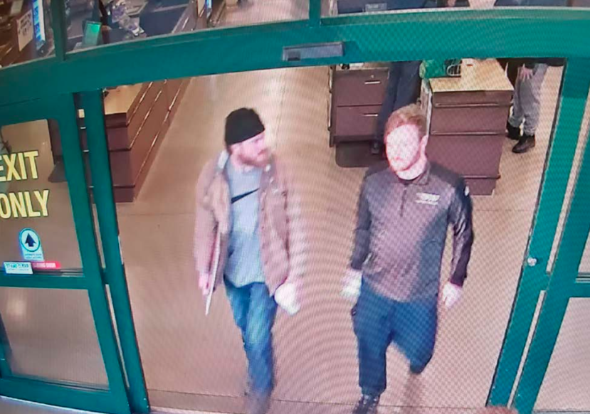 Patrik Jordan Mathews, left, and co-accused Brian Mark Lemley allegedly leaving a Delaware store after purchasing ammunition on Jan 1.