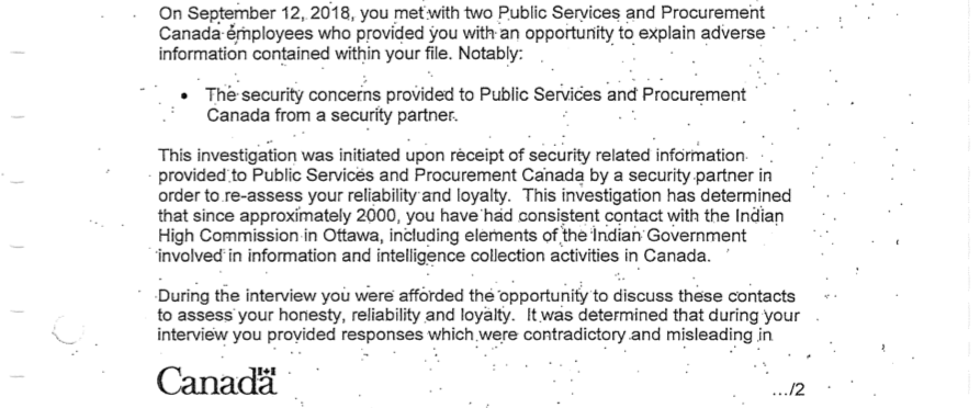 Letter sent by Public Service and Procurement Canada to Ashok Koul, president of Life Prediction Technologies Inc., in 2018.