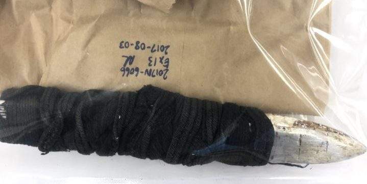 A metal prison shank found in the Saskatchewan Penitentiary cell shared by Tyler Vandewater and Chris Van Camp.