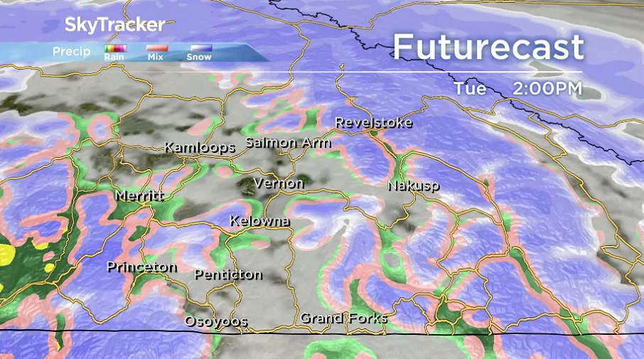 Snow changes over to rain during the day on Tuesday.