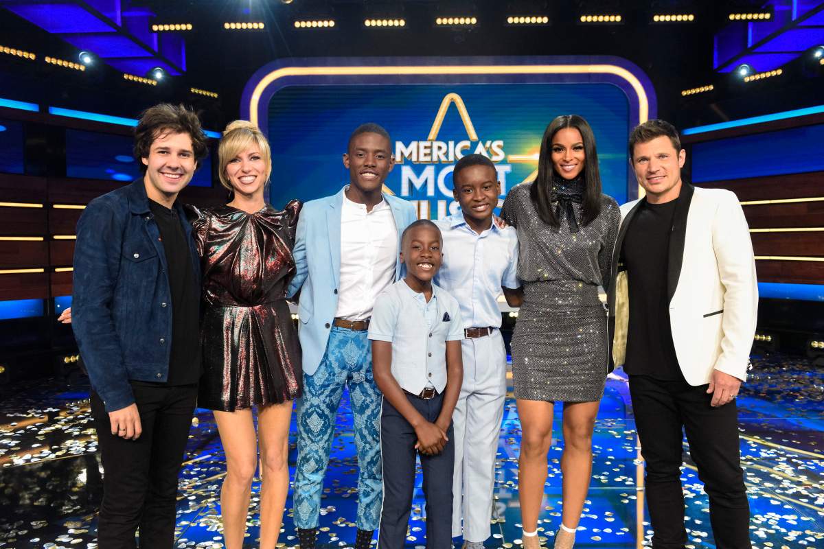 The Melisizwe Brothers on America’s Most Musical Family with host Nick Lachey and judge Ciara, David Dobrik and Debbie Gibson.