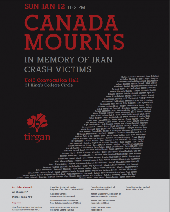 The University of Toronto is hosting a vigil on Sunday to commemorate those who died in the Iran plane crash.