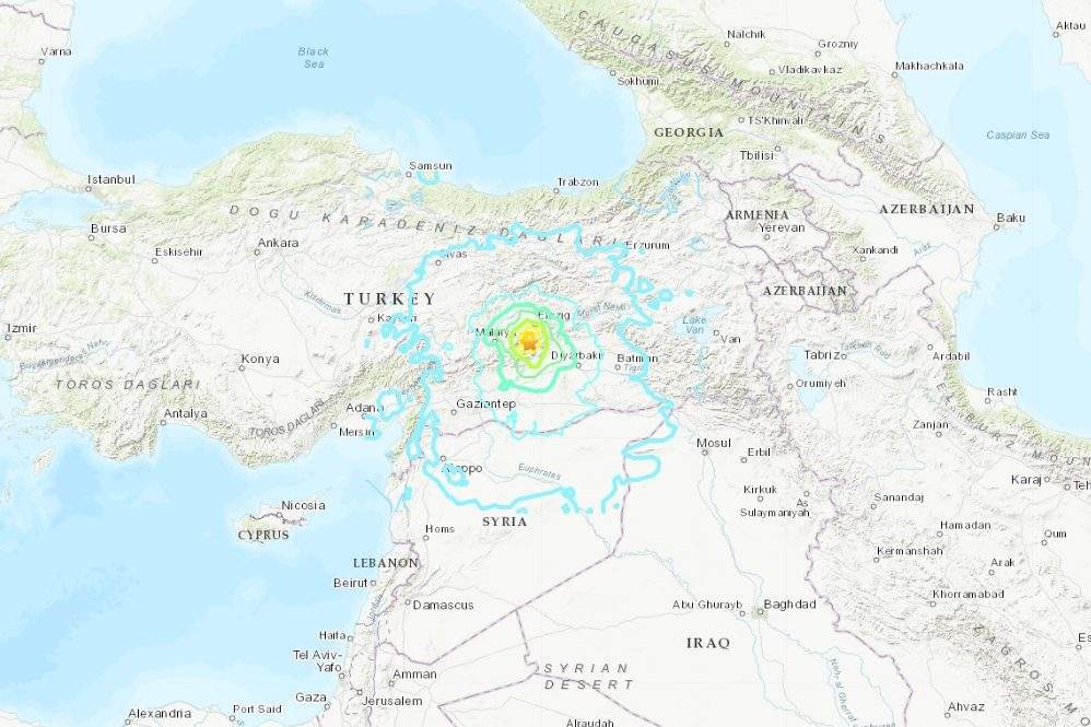 A screenshot image of a USGS map showing the earthquake in Turkey on Jan. 24, 2020.