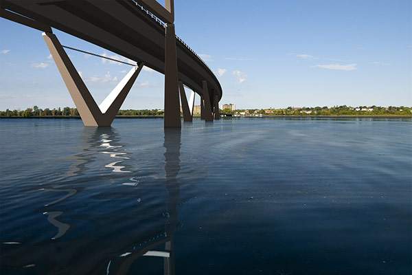 The initial plan for V-shaped piers has been replaced with steel under-arches.