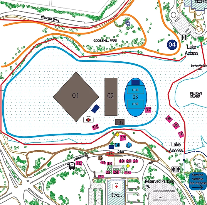A map showing where events were held for the 2019 Waskimo Winter Festival in and around the Conexus Arts Centre.