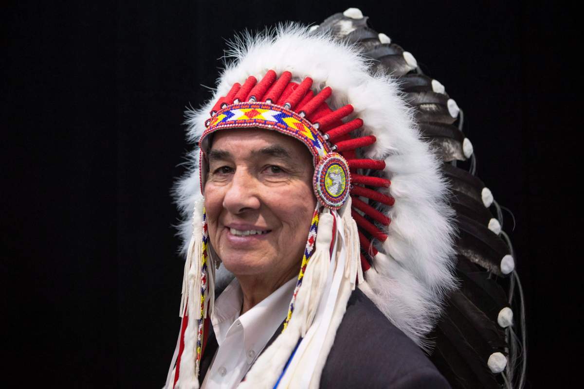 Wilton Littlechild is pictured after being inducted into Canada’s Sports Hall of Fame’s ‘Class of 2018’ during a news conference in Toronto, on April 26, 2018.