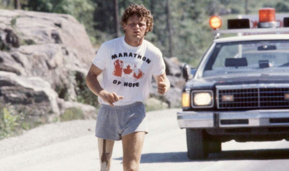 Terry Fox on the Trans-Canada Highway near North Bay, Ont., in July 1980. This year's Terry Fox Run will be held virtually in Winnipeg and across the country due to COVID-19.