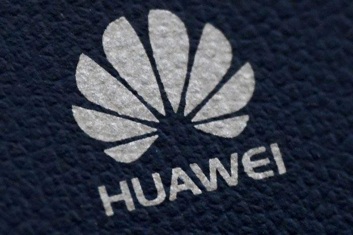 The Huawei logo is seen on a communications device in London, Britain, Jan. 28, 2020. 
