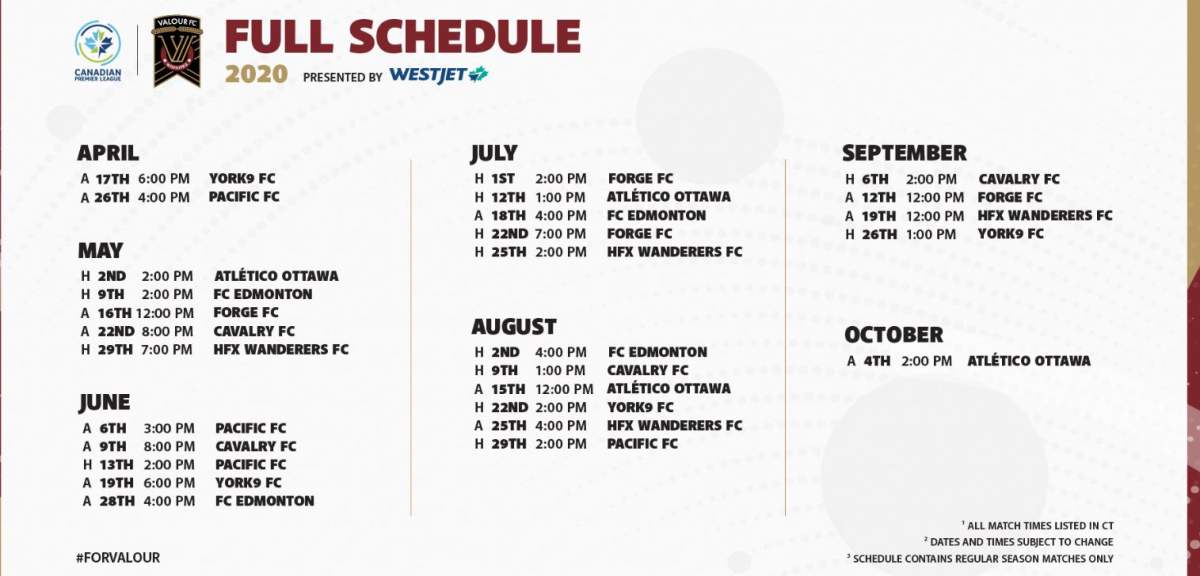 Valour FC 2020 schedule features mostly weekend home games - image