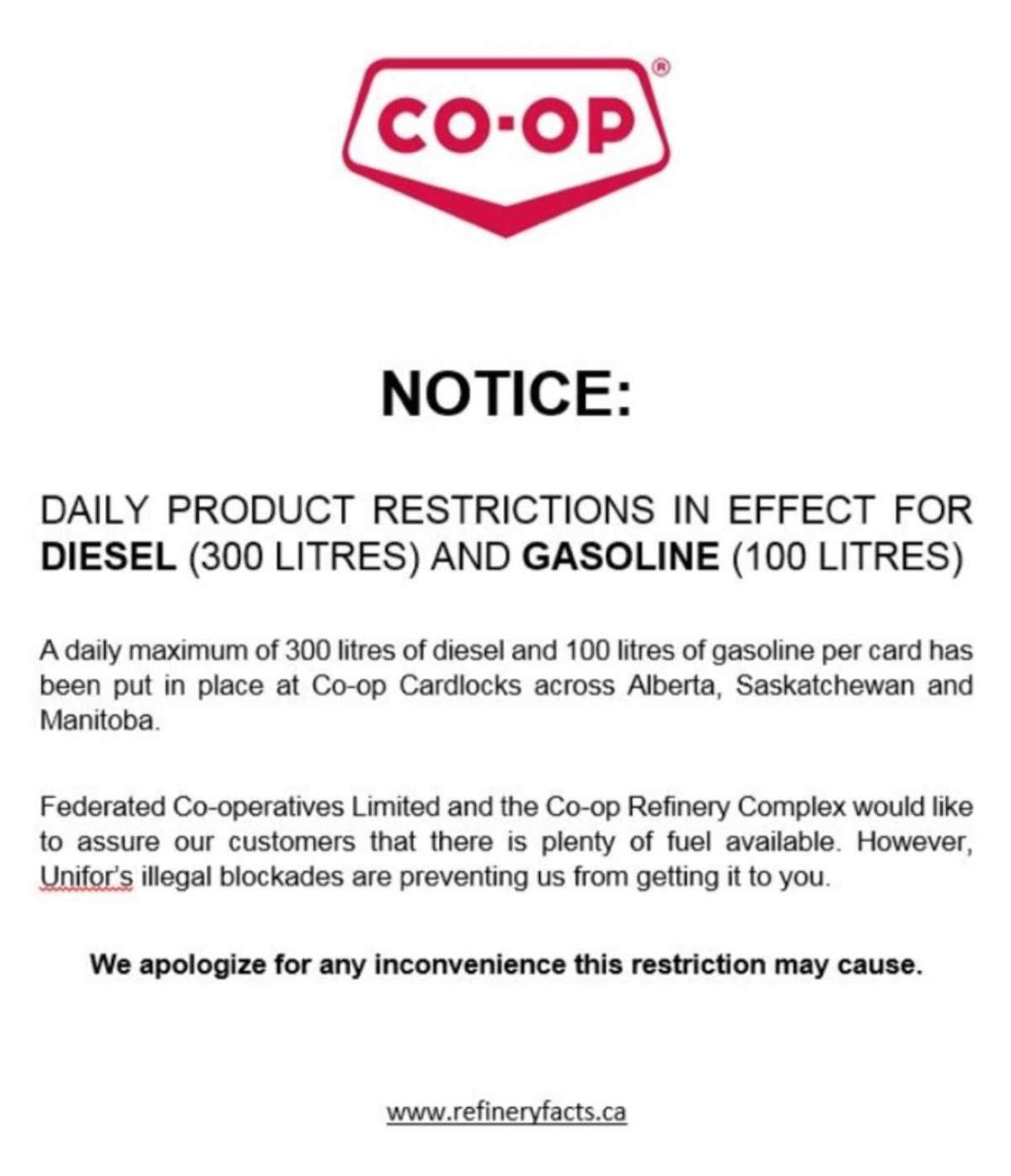 The notice from Co-op.