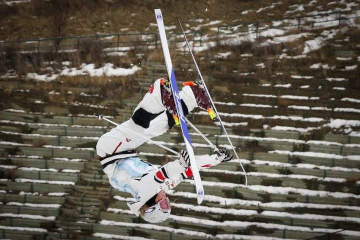 Canada’s Justine Dufour-Lapointe competes during the women’s World Cup freestyle moguls event in Calgary, Alta., Saturday, Feb. 1, 2020.