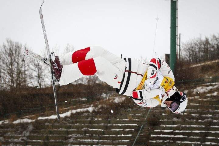 Canada’s Mikael Kingsbury competes during the men’s World Cup freestyle moguls event in Calgary, Alta., Saturday, Feb. 1, 2020. Kingsbury won his second straight men’s World Cup moguls race and the 60th of his career on Saturday.