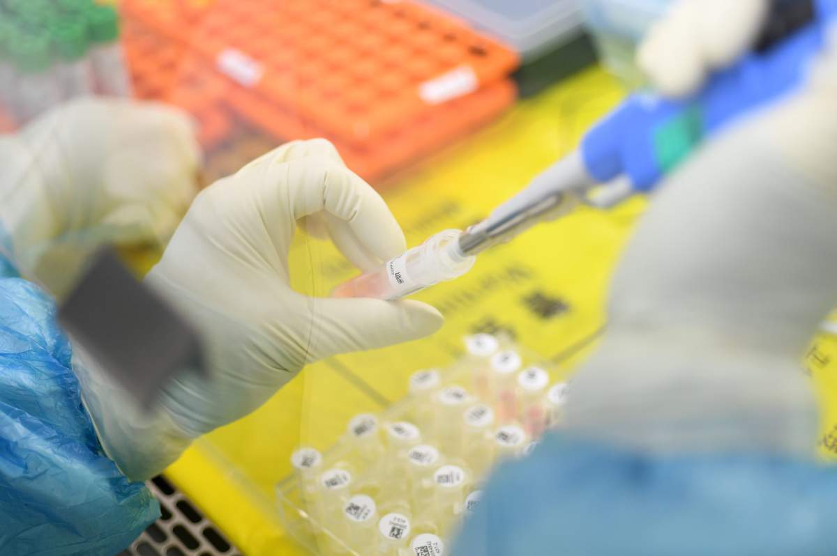 A staffer works in the pop-up Huoyan Laboratory specialized in the nucleic acid test on the novel coronavirus (2019-nCoV) in Wuhan, Hubei province, China, on Feb. 6, 2020. 