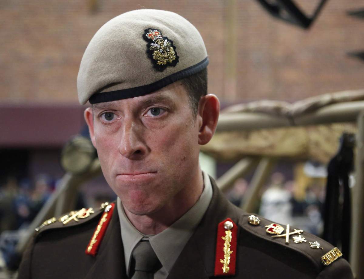 Major-General Peter Dawe speaks to reporters at a Canadian Special Operations Forces Command change of command ceremony in Ottawa on Wednesday, April 25, 2018. Canadian special-forces soldiers are treading carefully in Iraq following an Iranian missile attack against their main base last month and what their commander describes as a sensitive and complex relationship with the Iraqi central government in Baghdad. 