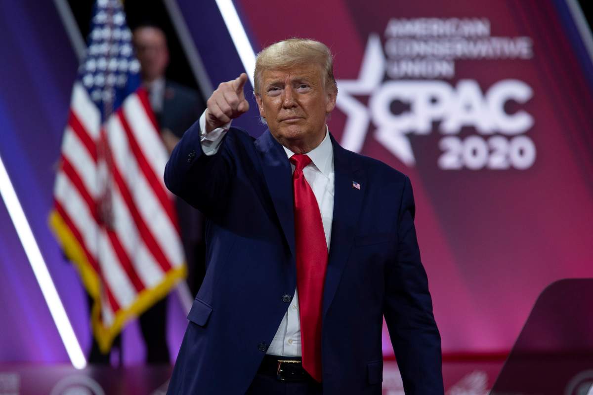 President Donald Trump greets the crowd after speaking at Conservative Political Action Conference, CPAC 2020, at the National Harbor, in Oxon Hill, Md., Saturday, Feb. 29, 2020.