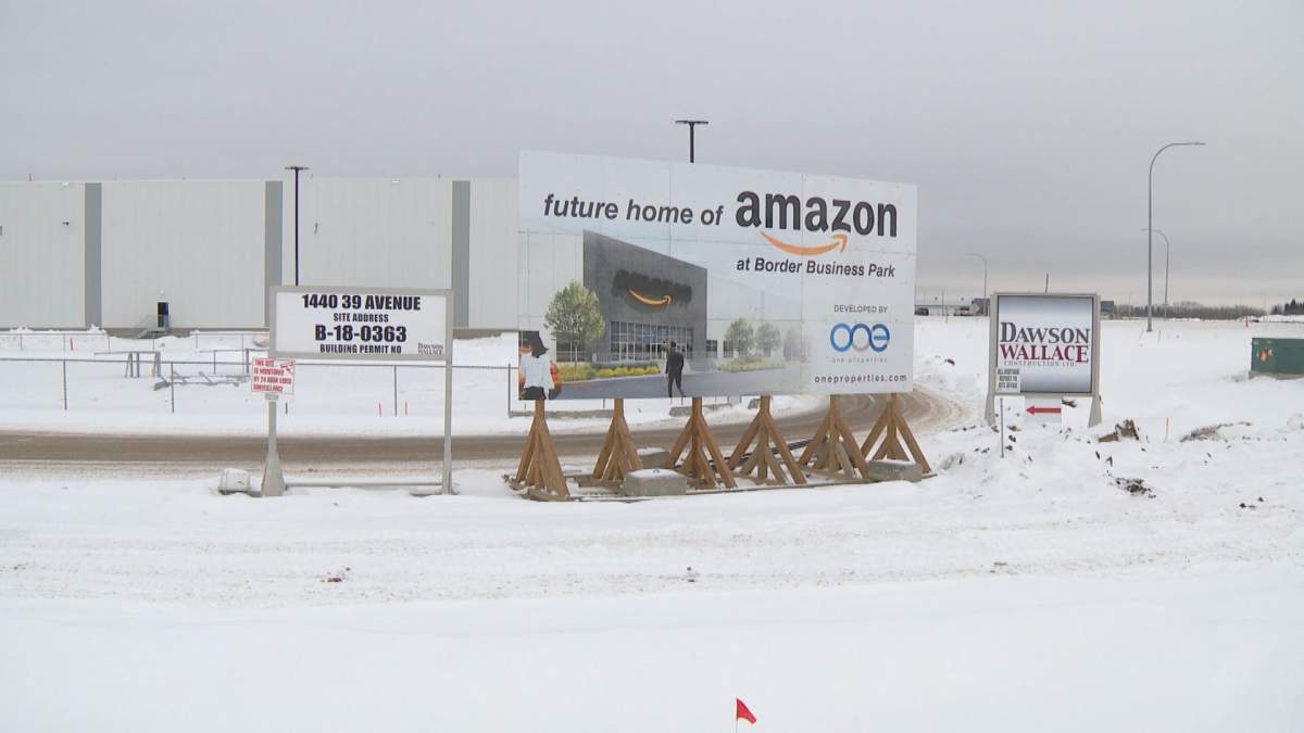 A worker was taken to hospital Thursday, Feb. 13, 2020 with critical injuries after being electrocuted while on the job at the under-construction Amazon Canada warehouse at the southern edge of Edmonton.
