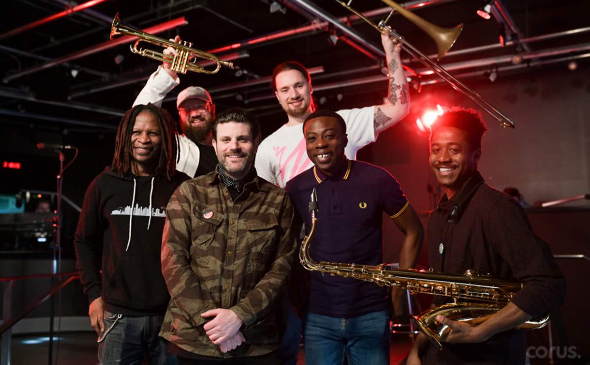 Jay Malinowski and Eon Sinclair of Bedouin Soundclash and The Preservation Hall Jazz Band at 102.1 The Edge in Toronto, on Feb. 20, 2020.