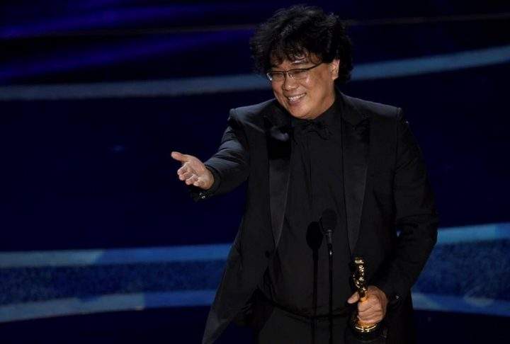 Bong Joon Ho accepts the award for best director for ‘Parasite’ at the Oscars on Sunday, Feb. 9, 2020, at the Dolby Theatre in Los Angeles. (AP Photo/Chris Pizzello)