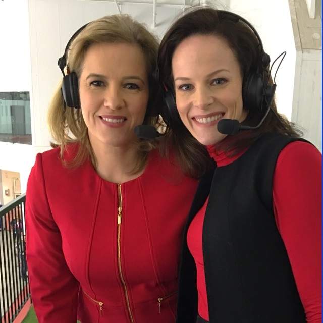 Cassie Campbell-Pascall and Leah Hextall during the broadcast of a January 2018 CWHL game between the Toronto Furies and Calgary Inferno in Toronto. Supplied photo.