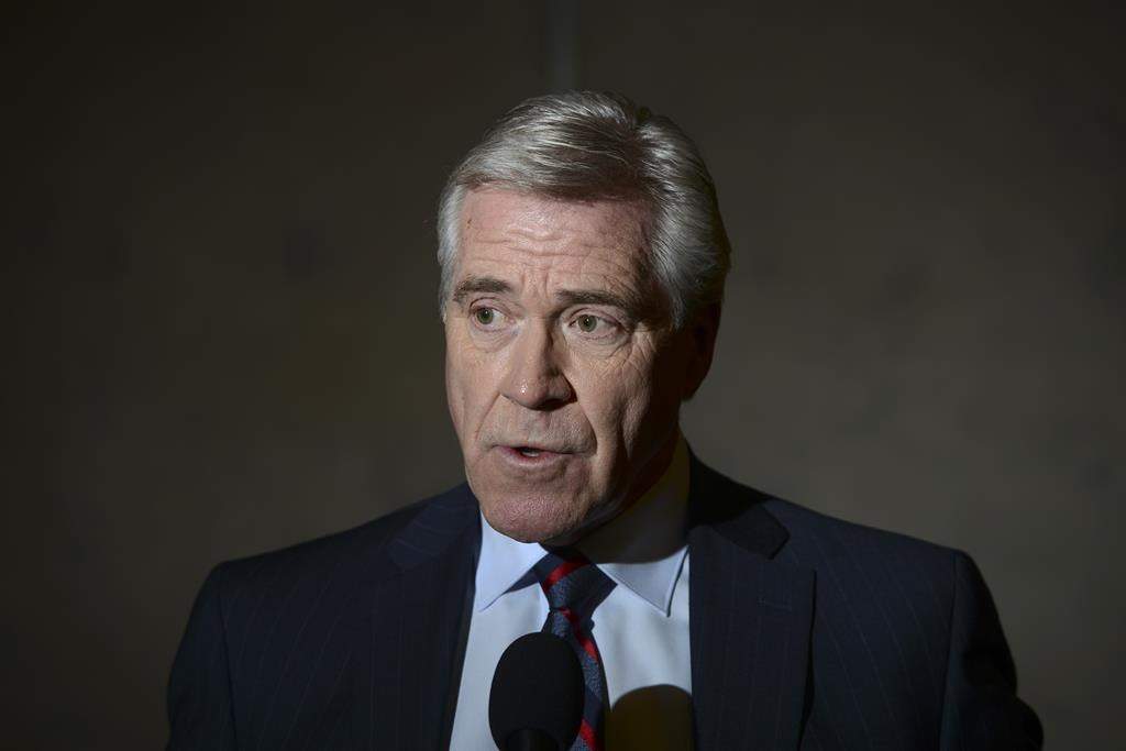 Premier of Newfoundland and Labrador, the Dwight Ball talks to reporters after meeting with Prime Minister Justin Trudeau on Parliament Hill in Ottawa on November 26, 2019.