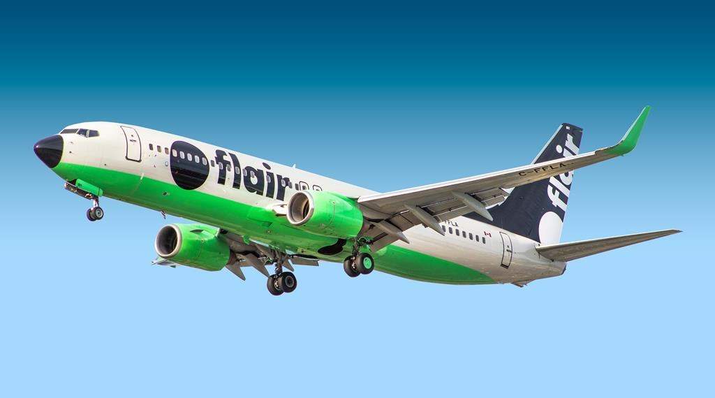 A Flair Airlines plane is seen in this undated handout photo. Flair Airlines Ltd. is offering domestic flights in Regina and Saskatoon starting in August.