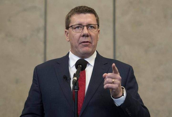 Saskatchewan Premier Scott Moe speaks with the media following a meeting with Prime Minister Justin Trudeau on Parliament Hill in Ottawa, Tuesday November 12, 2019. Moe says he's not committing to a provincial election in October.
