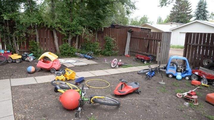 Several bikes in Tyler Applegate’s backyard.