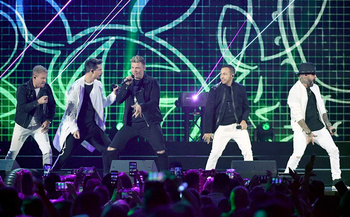 (L-R) Brian Littrell, Kevin Richardson, Nick Carter, Howie Dorough and AJ McLean of the Backstreet Boys perform onstage during the 2019 iHeartRadio Music Festival at T-Mobile Arena on Sept. 20, 2019 in Las Vegas, Nev.