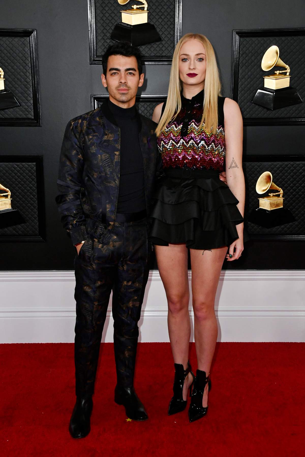 (L-R) Joe Jonas of music group Jonas Brothers and Sophie Turner attend the 62nd Annual GRAMMY Awards at STAPLES Center on Jan. 26, 2020, in Los Angeles, Calif. (Photo by Frazer Harrison/Getty Images for The Recording Academy)