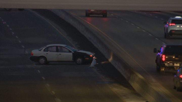 A woman was taken to hospital in life-threatening condition after a crash on Glenmore Trail in Calgary on Saturday, Feb. 22, 2020.