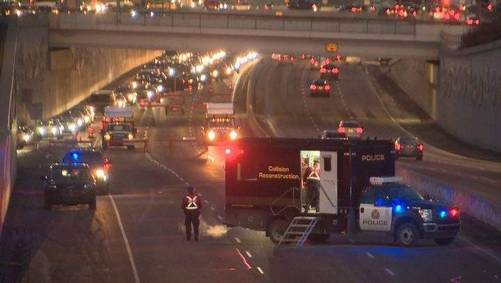 A woman was taken to hospital in life-threatening condition after a crash on Glenmore Trail in Calgary on Saturday, Feb. 22, 2020.