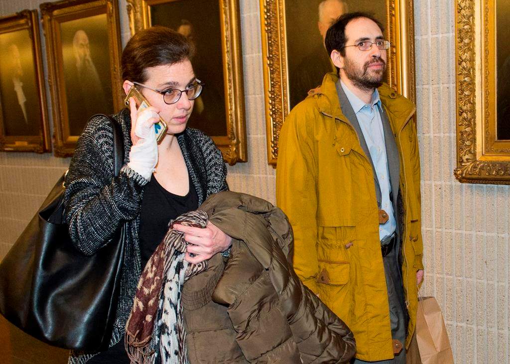Clara Wasserstein, left, and Yochonon Lowen arrive at courthouse in Montreal, Monday, February 10, 2020.