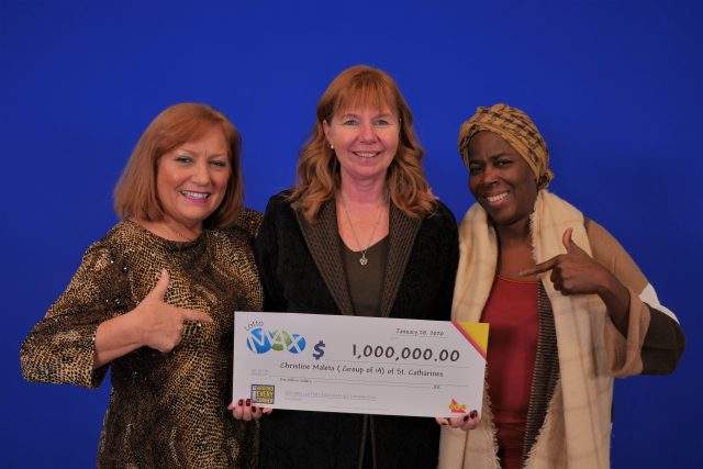 Maria Salustiano, Christine Maleta and Julie Joseph are among the 14 Good Shepherd Centre co-workers, sharing a $1 million lottery windfall.
