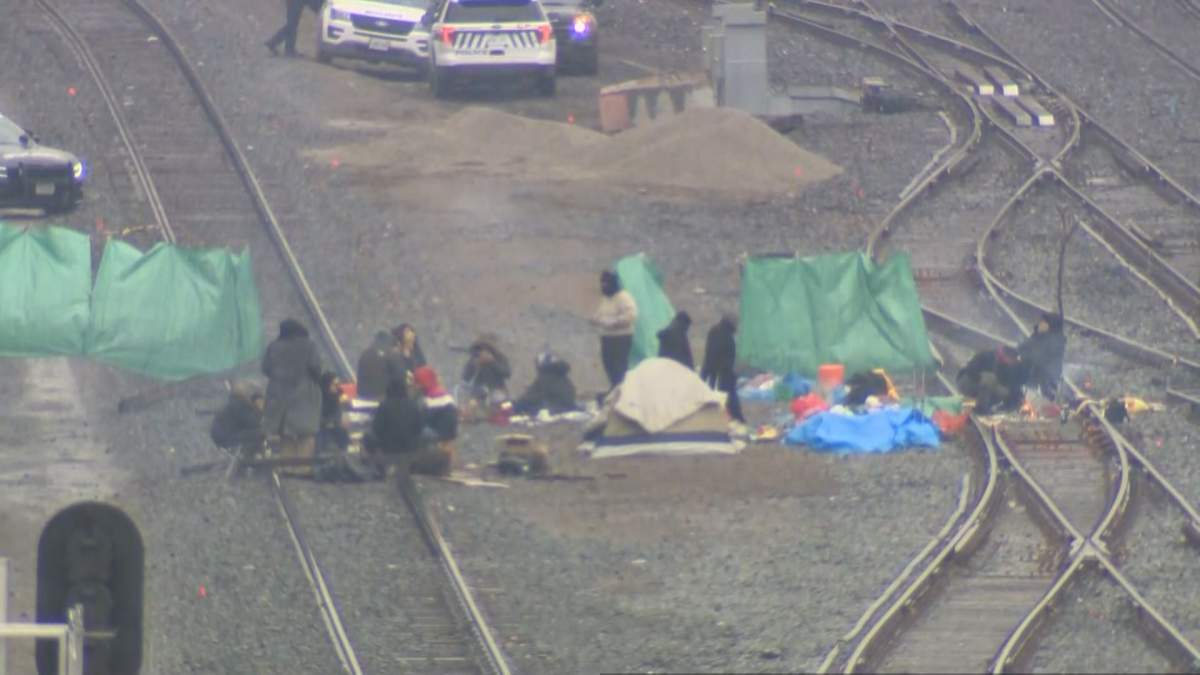 Protesters block rail tracks in between Burlington and Hamilton (Feb. 25, 2020).