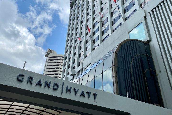 The facade of the Grand Hyatt hotel in Singapore February 5, 2020.