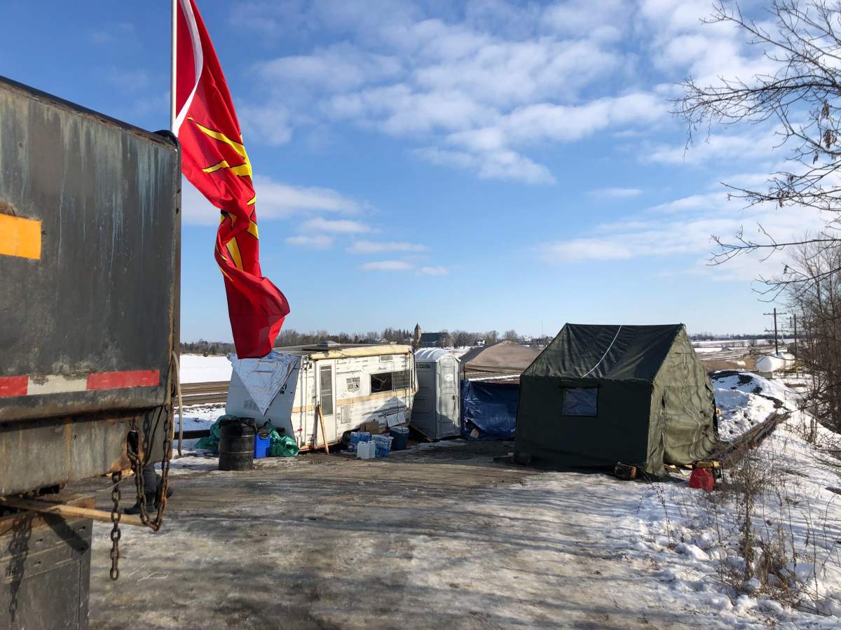 Tents and campers have been set up on one side of the rail blockade near Belleville, Ont., to house those protesting RCMP involvement on Wet’suwet’en land.