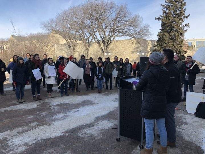 The crowd during a rally at the University of Saskatchewan on Feb. 27, 2020.