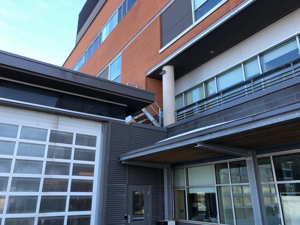 A side view of the ambulance garage at PRHC.