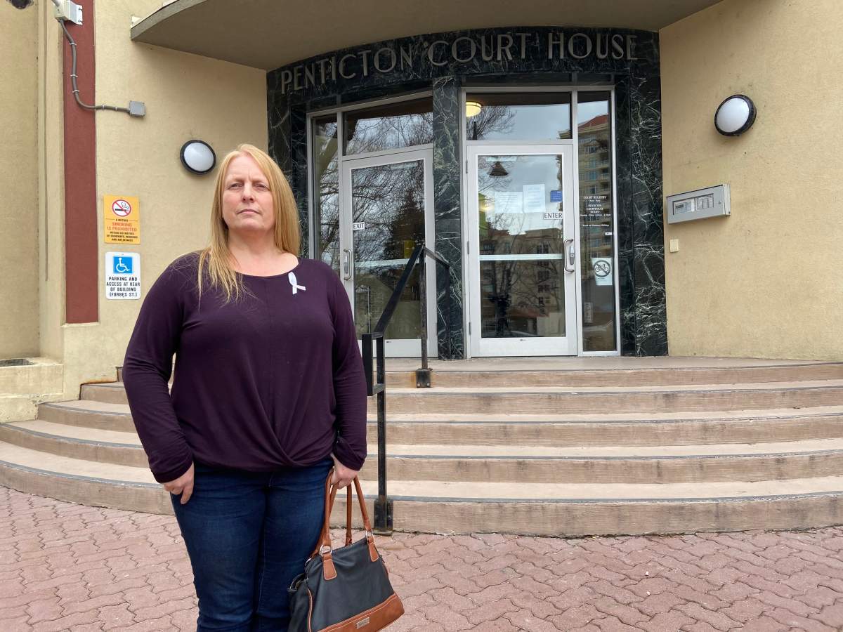Lorrie Blackmore outside the Penticton law courts on Monday, Feb. 24, 2020