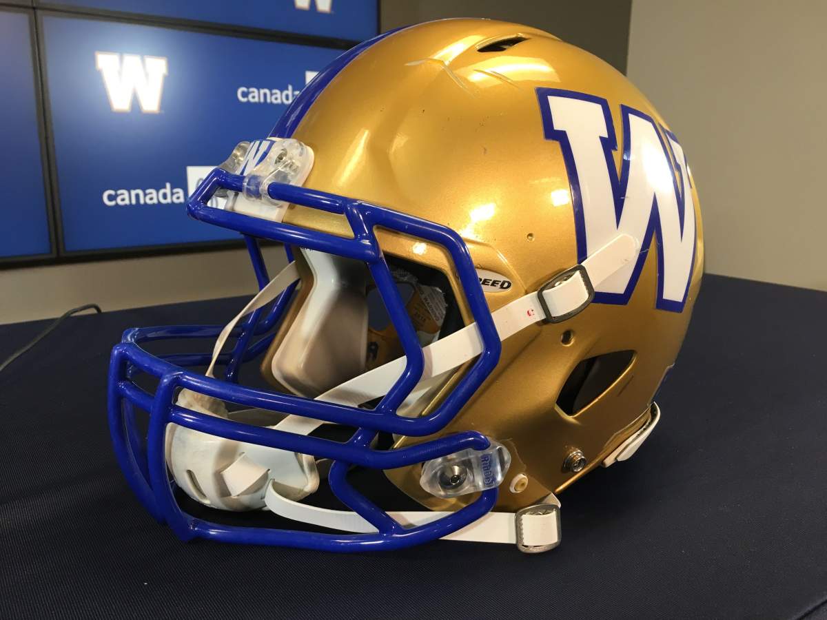 A Winnipeg Blue Bombers' helmet is seen in this file photo.