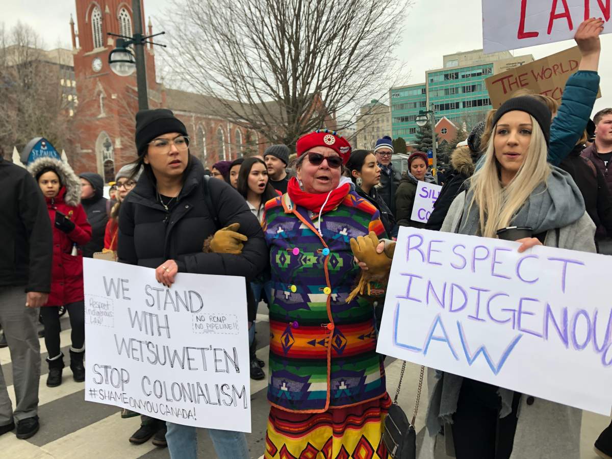 Protestors marched through downtown London to show solidarity with the Wet'suwet'en First Nations.
