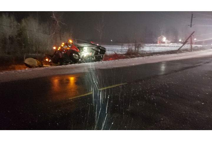 When officers arrived, police say they found a snowplow had left the road and rolled onto its side.