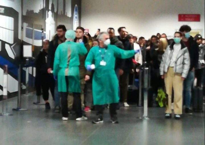 Some travellers and airport staff wore masks at Malpensa Airport in Milan Sunday, Feb. 23.