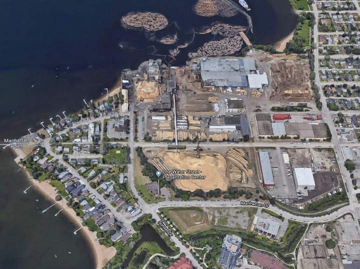 A view of Kelowna’s downtown north end, including the now-closed Tolko mill along Okanagan Lake.