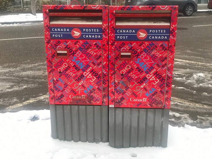 Canada Post mailboxes in downtown Kelowna on Thursday.