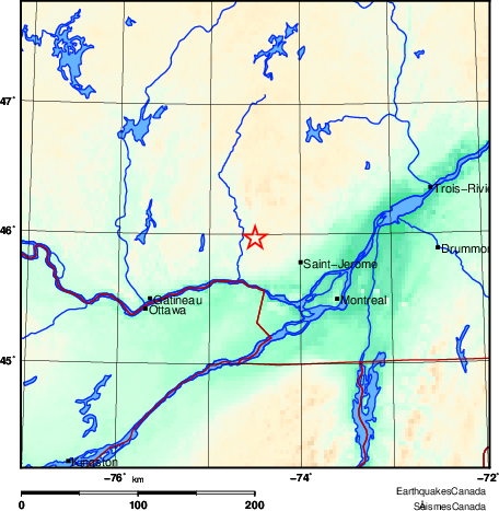 Light earthquake was felt  Saturday evening in parts of Quebec.